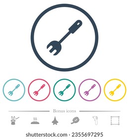 Salad fork spatula flat color icons in round outlines. 6 bonus icons included.
