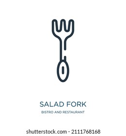 salad fork thin line icon. salad, fork linear icons from bistro and restaurant concept isolated outline sign. Vector illustration symbol element for web design and apps.