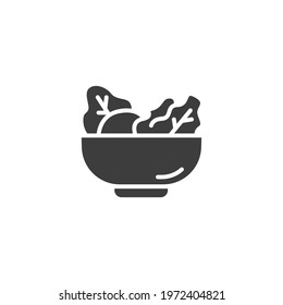 Salad glyph icon. Simple solid style. Food, organic, vegan, bowl, fruit, health, vegetables, plate, restaurant concept. Vector illustration isolated on white background. EPS 10
