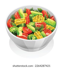 Salad with grilled corn, avocado and tomato vector illustration