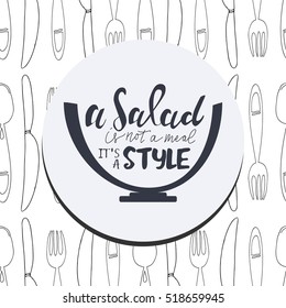 Salad hand lettering design. Hand drawn tee graphic. T shirt hand lettered calligraphic design.