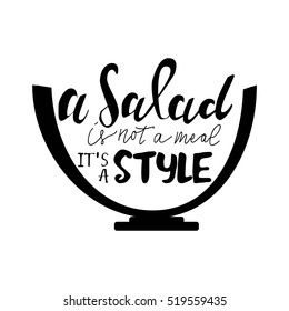 Salad hand lettering design. Hand drawn tee graphic. T shirt hand lettered calligraphic design.