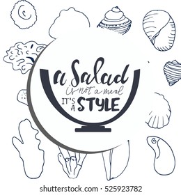 Salad hand lettering design. Hand drawn tee graphic. T shirt hand lettered calligraphic design.