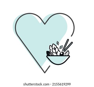 salad and heart design. Vegetarian and vegan healthy food illustration. healthy eating background banner.