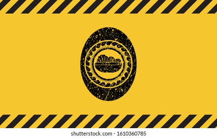 salad icon black grunge emblem with yellow background. Vector Illustration. Detailed.
