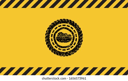salad icon black grunge emblem with yellow background. Vector Illustration. Detailed.