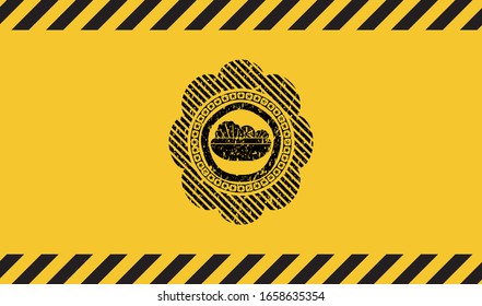 salad icon black grunge emblem inside yellow warning sign. Vector Illustration. Detailed.