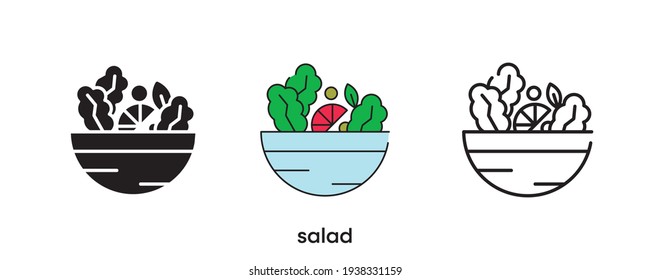 Salad icon design. Salad icon set in silhouette, colorful and linear. Salad icon line vector illustration isolated on a clean background for your web mobile application logo design. Modern line.