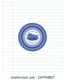 salad icon emblem drawn with pen. Blue ink. Vector Illustration. Detailed.