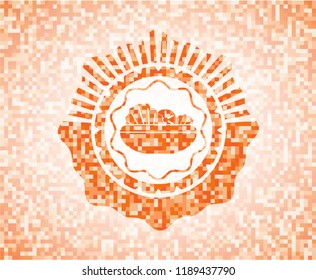 salad icon inside abstract orange mosaic emblem with background