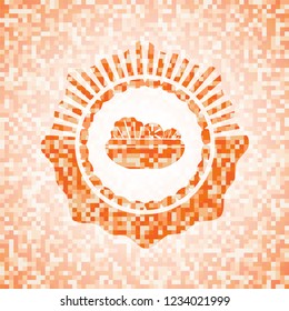 salad icon inside abstract orange mosaic emblem with background