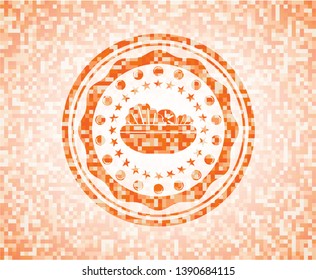 salad icon inside abstract orange mosaic emblem with background