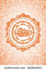 salad icon inside abstract orange mosaic emblem