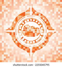 icono de ensalada dentro del emblema abstracto de mosaico naranja con fondo. 
