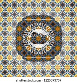 salad icon inside arabesque badge background. arabic decoration.