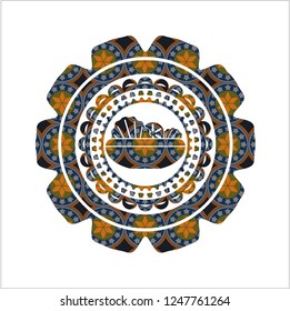 salad icon inside arabesque badge background. arabic decoration.