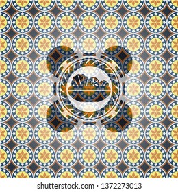 salad icon inside arabesque badge. arabic decoration.