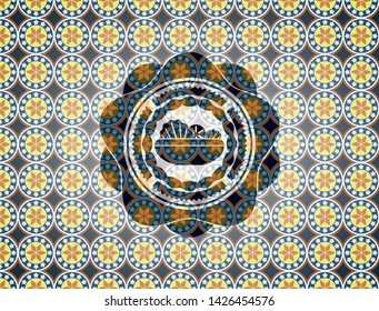 salad icon inside arabesque badge background. arabic decoration.