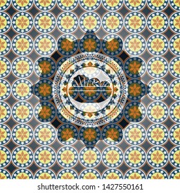 salad icon inside arabesque badge. arabic decoration.
