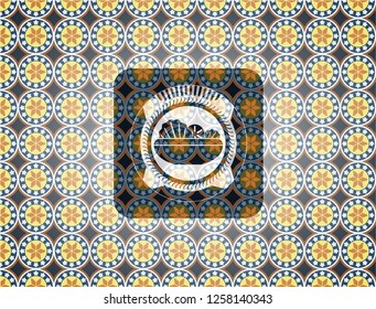 salad icon inside arabesque emblem background. arabic decoration.