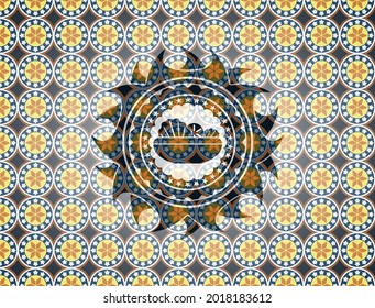 salad icon inside arabesque emblem background. arabic decoration. 