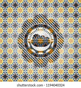 salad icon inside arabesque style badge. arabic decoration.