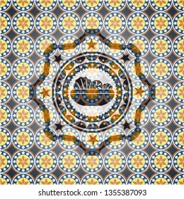 salad icon inside arabesque style badge. arabic decoration.