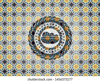 salad icon inside arabesque style emblem. arabic decoration.
