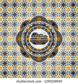 salad icon inside arabic badge background. Arabesque decoration.