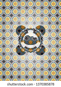 salad icon inside arabic badge background. Arabesque decoration.