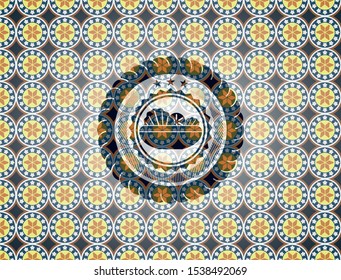 salad icon inside arabic badge. Arabesque decoration.
