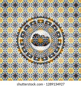 salad icon inside arabic emblem. Arabesque decoration.