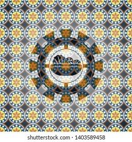 salad icon inside arabic emblem background. Arabesque decoration.
