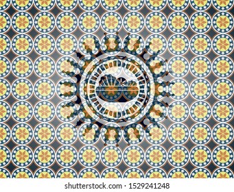 salad icon inside arabic emblem background. Arabesque decoration.