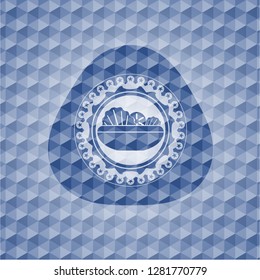 salad icon inside blue badge with geometric pattern.