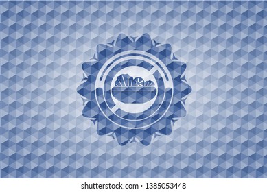 salad icon inside blue emblem or badge with abstract geometric polygonal pattern background.