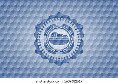 salad icon inside blue emblem with geometric background.