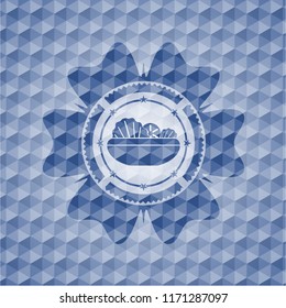 salad icon inside blue hexagon emblem.