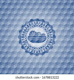 salad icon inside blue polygonal emblem.