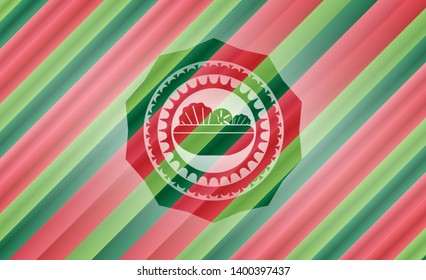 salad icon inside christmas emblem.