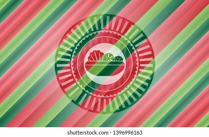 salad icon inside christmas style badge..