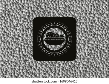 Salatsymbol in dunklem Emblem mit grauem Hintergrund. Retro. Vektorillustration Illustration. Detaillierte Angaben.