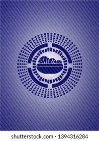 salad icon inside emblem with jean background