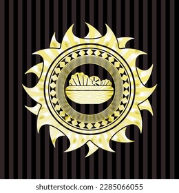 salad icon inside gold shiny emblem. 