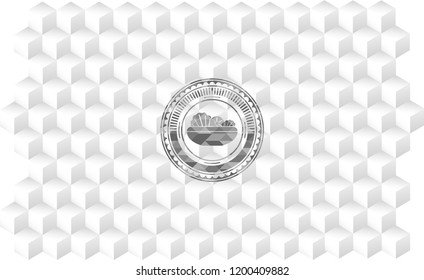 salad icon inside grey icon or emblem with geometric cube white background