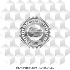 salad icon inside grey icon or emblem with geometric cube white background