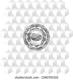 salad icon inside grey emblem. Vintage with geometric cube white background