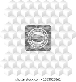 salad icon inside grey emblem. Vintage with geometric cube white background
