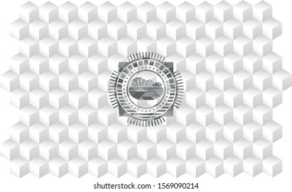 salad icon inside grey icon or emblem with geometric cube white background