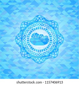 salad icon inside light blue mosaic emblem